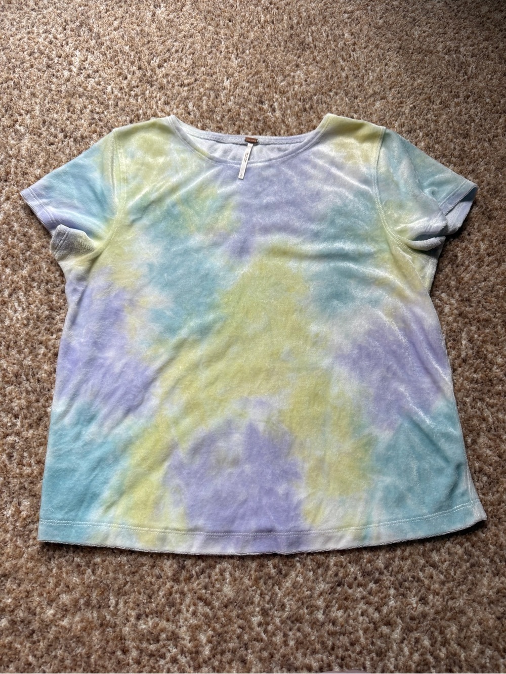 Free People velour size xs Tie-Dye Short Sleeve, Pastel Blue, Purple & Yellow